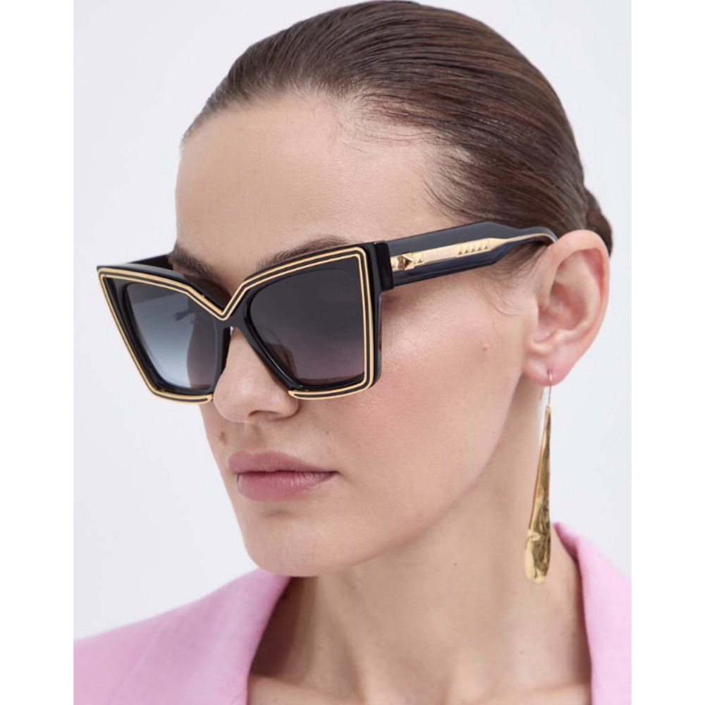 NWT Valentino V-GRACE-BLK - GLD Black Yellow 54mm Sunglasses